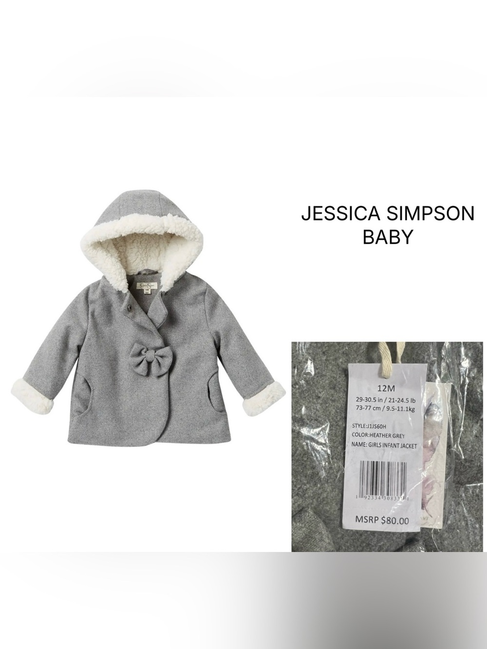 JESSICA SIMPSON BABY - 12M - NWT - GREY SHERPA FAUX WOOL COAT / JACKET